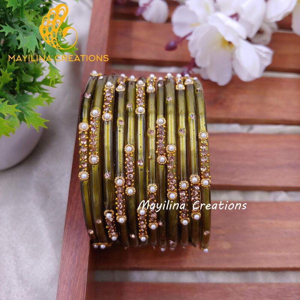 Negha Designer Glass Bangles - Negha (set of 12 Bangles) - Etsy