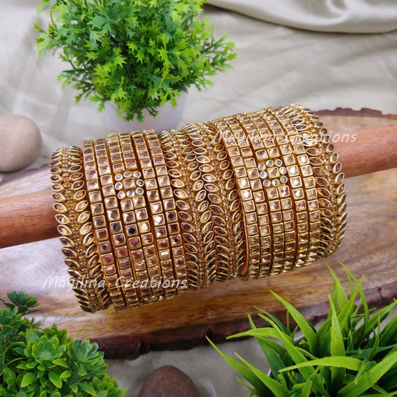 Gold Kundan Silk Thread Bridal Bangles for Wedding