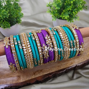 Silk Thread Heavy Kundan Bridal Bangles for Wedding