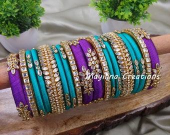 Pastel Pink Kundan Silk Thread Bangles