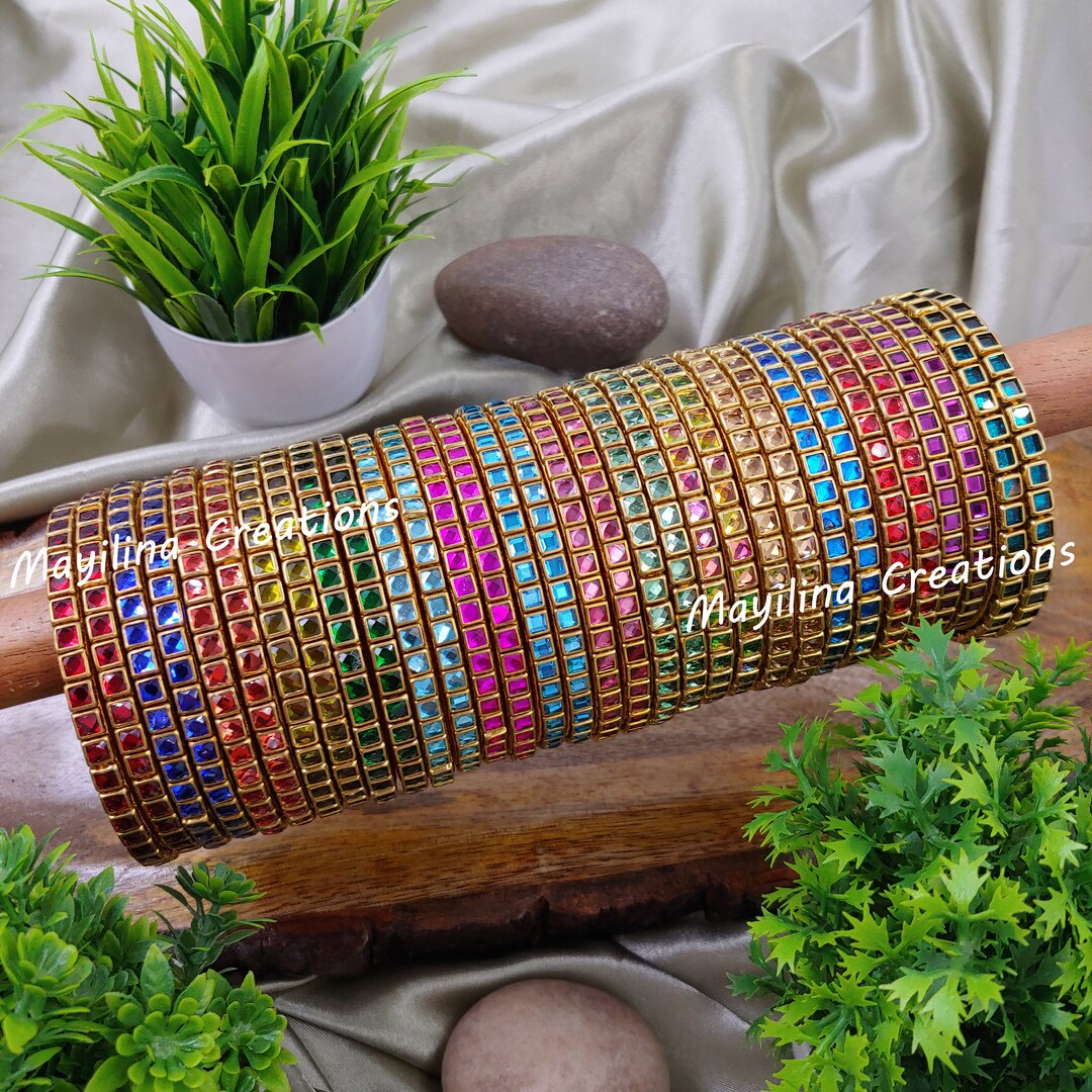 Multicolor Kundan Thread Bangles(set of 32 Bangles) for Women - Etsy