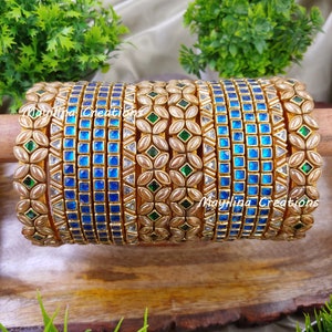 Blue and Green Kundan Silk Thread Bangles for Wedding, Mehndi, Baby Shower function