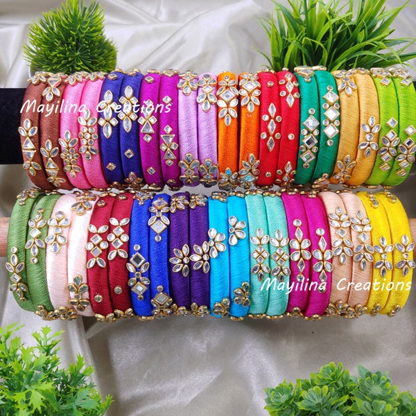 Bracelets en fil de soie multicolores (lot de 2 à 20 bracelets) Cadeaux de retour pour mariage, pendaison de crémaillère, Pooja, baby shower et fonction demi-sari