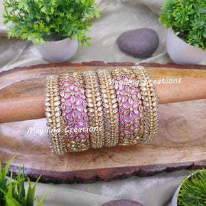 Silk Thread Kundan Ethnic Indian Bangles (Set of 6) for Women | Heavy Bridal Bangles for kids and adults