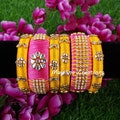 Yellow and Pink Silk Thread Bangles Set