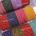 Lotus Glitter Glass Bangles - 2.10 Size (Set of 12 Bangles)