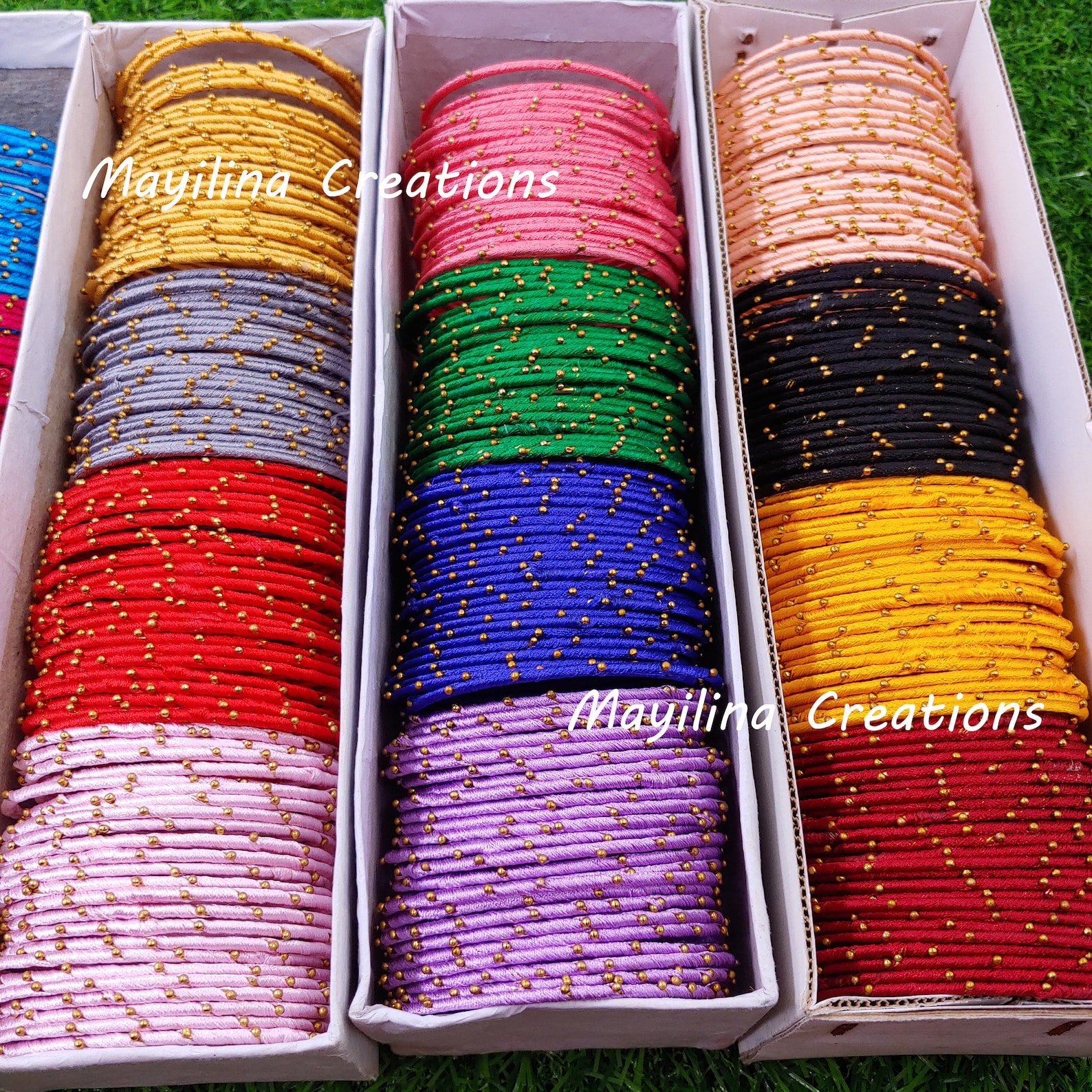 Buy Multicolor Silk Thread Metal Bangles Set of 24 Bangles Online in ...