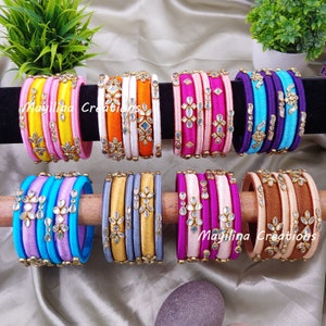 Multicolor Silk Thread Return Gift Bangles for Baby Shower, Marriage, Navratri, Diwali and House Warming Function (Set of 6)
