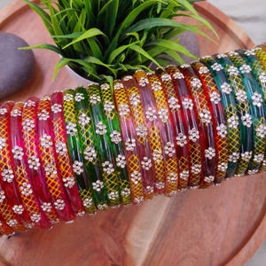 Glass Kada Bangles - Set of 4 Bangles - Cross Pattern
