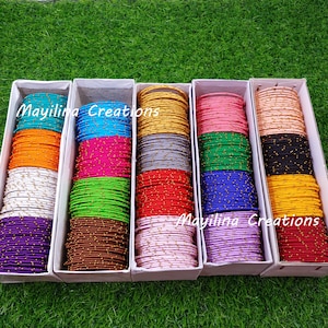 Multicolor Silk Thread Metal Bangles - Set of 24 bangles