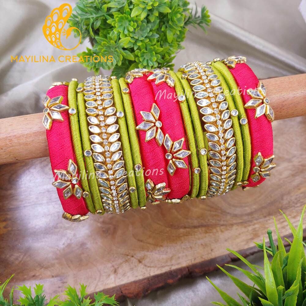 Pink and Peach Silk Thread Budget Friendly Bangles for Women | Indian ...