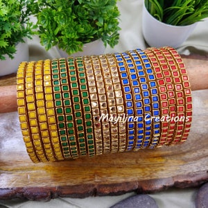 Silk Thread Mix and Match Kundan Bangles