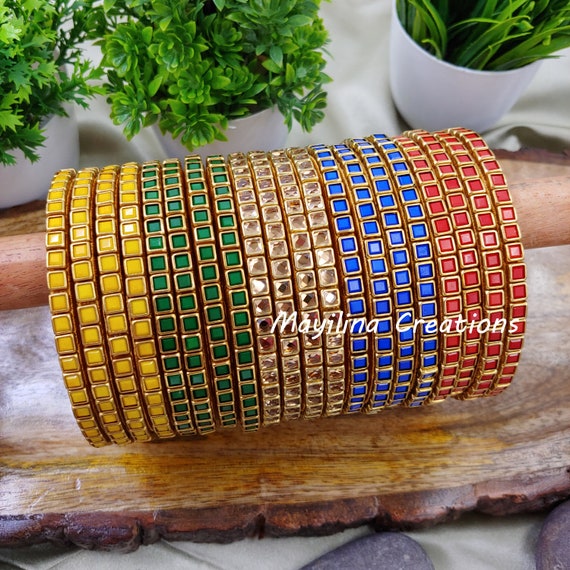 Silk Thread Mix and Match Kundan Bangles Etsy UK