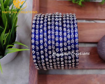 Flower Glass Bangles (Set of 12 Bangles)