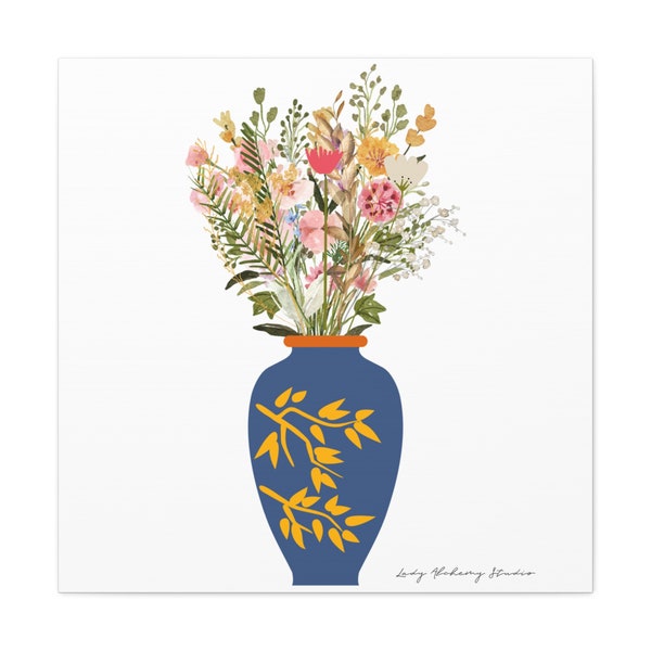 Relic Vase Style Wild Stems Bouquet Modern Concepts Abstract Art High Quality Digital Print on Square Cotton Canvas Gallery Art - 5 Sizes