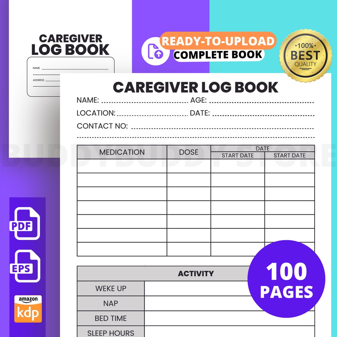 Caregiver Daily Log Book Amazon KDP Interior Ready to Upload Etsy