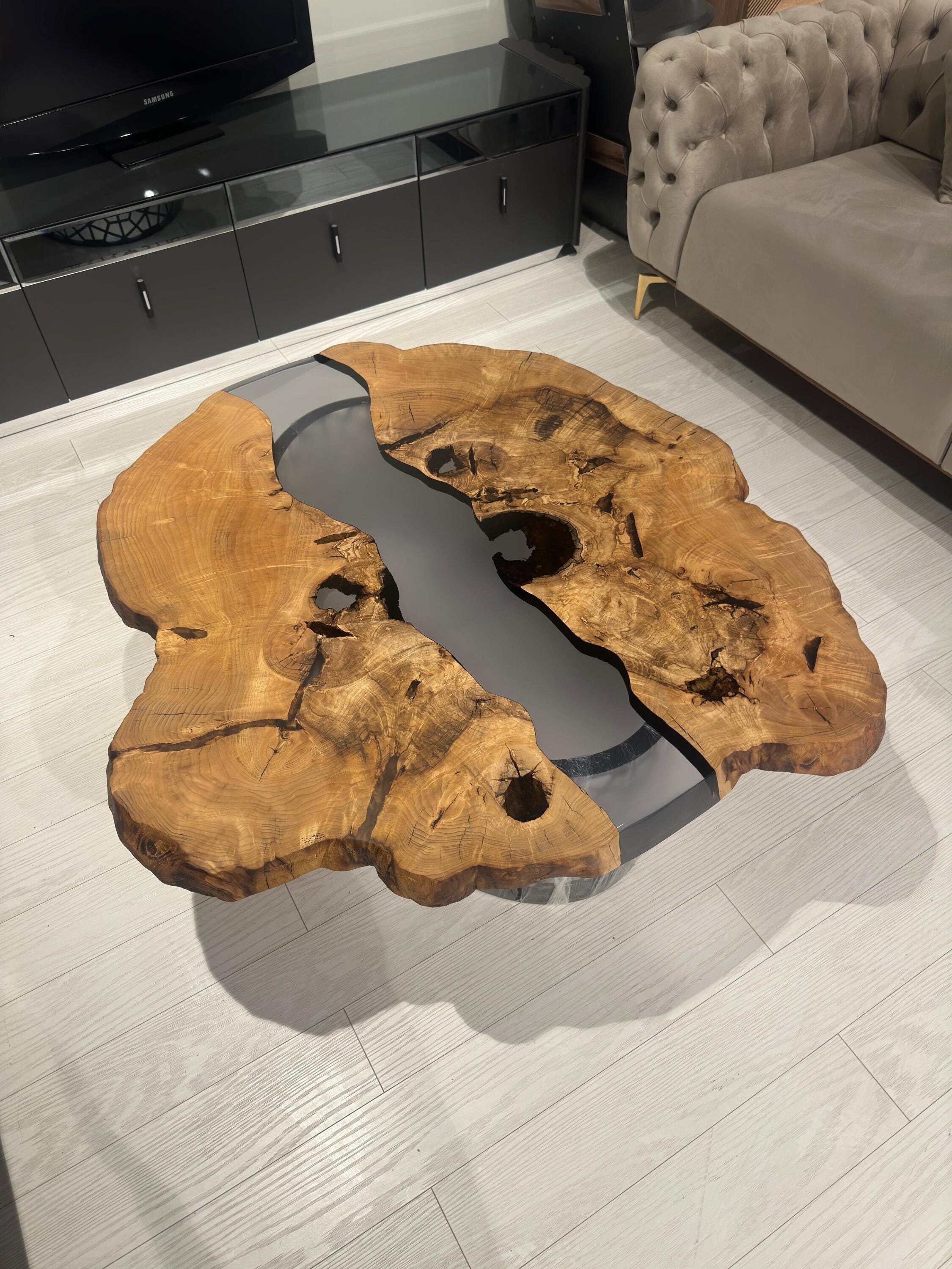 Custom Walnut Wooden Gray Epoxy Resin Live Edge Handmade Naturel Coffee Table Living Room Luxury Furniture