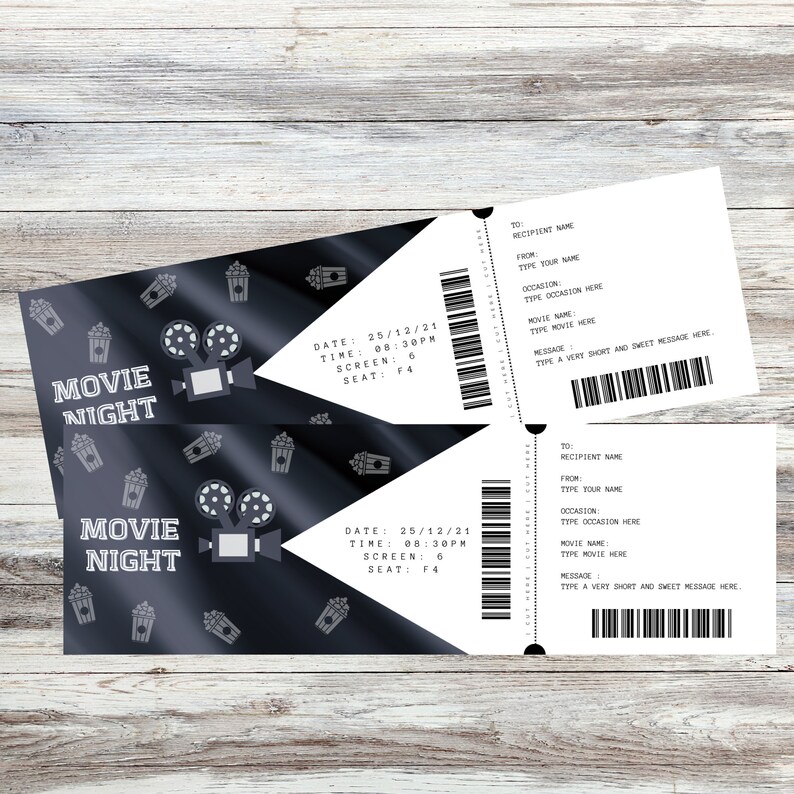 Movie Ticket Printables, Editable Movie Tickets, Movie Ticket Template