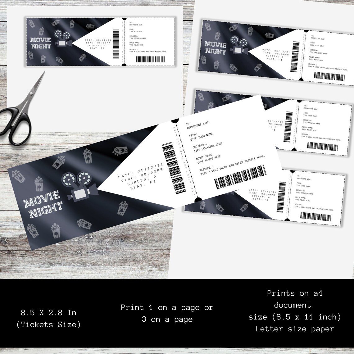 Movie Ticket Printables, Editable Movie Tickets, Movie Ticket Template Printable, DIY Movie ...