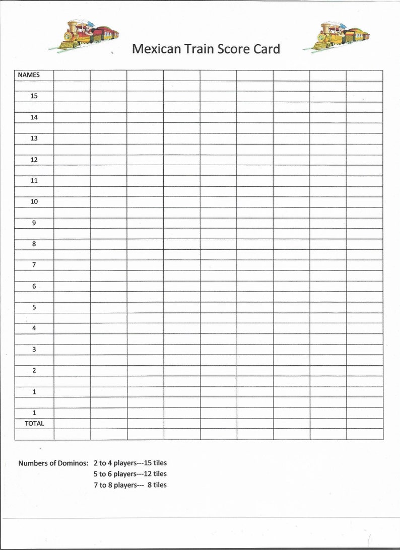 Mexican Train Score Card Etsy