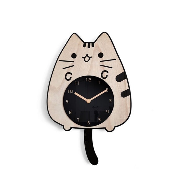 Wooden Cat Wall Clock Etsy