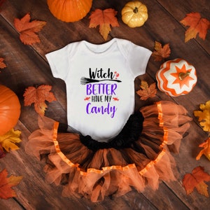 Halloween Baby Onesie, Witch Better Have My Candy, Funny Baby Onesies, Halloween Baby Clothes, New Born Baby Onesie