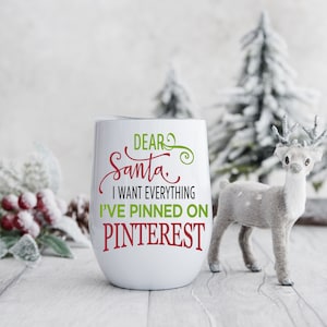 Dear Santa Wine Glass, 12 Ounce Insulated Wine Glass, Christmas Wine Glass, Wine Tumbler With Lid And Straw, Stemless Wine Glass