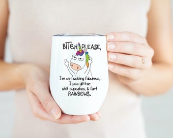 Vaso de vino de unicornio sarcástico, vaso de vino de 12 oz, vaso de vino aislado con tapa y paja, copa de vino, taza de vino divertida