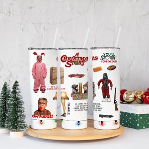 A Christmas Story, 20oz Skinny Insulated Tumbler With Lid And Straw, Christmas Tumblers, You&#39;ll Shoot Your Eye Out