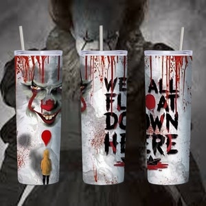 We All Float Down Here, IT, Penny Wise, 20 oz Skinny Stainless Steel Thermal Tumbler With Lid And Straw