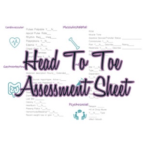 Nursing School Head to Toe Assessment Template Cheat Sheet Guide Nurse LPN RN