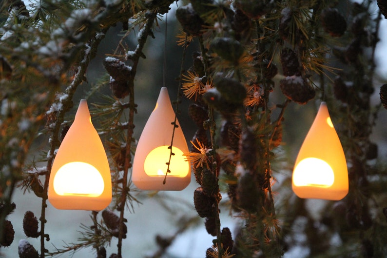 Tree light set set of 3, handmade lantern, porcelain, garden, balcony and Christmas tree lighting, decoration image 2