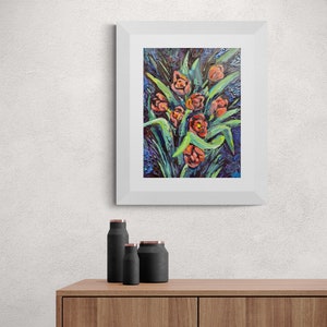 Tulipán Pintura original Arte acrílico Arte floral original Impasto de flores Arte impresionista original Decoración de pared floral, Arte estético de tulipanes