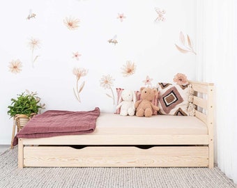 Lit cabane avec tiroir, Barreaux de Sécurité, lit enfant, lit cabane enfant, lit cabane, lit Montessori, lit enfant bois, lit au sol - LUNO
