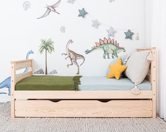 Lit cabane avec tiroir, Barreaux de Sécurité, lit enfant, lit cabane enfant, lit cabane, lit Montessori, lit enfant bois, lit au sol - LUNO