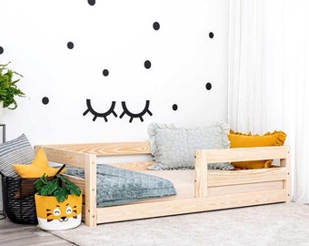 Lit cabane avec tiroir, Barreaux de Sécurité, lit enfant, lit cabane enfant, lit cabane, lit Montessori, lit enfant bois, lit au sol - LUNO