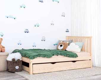 Lit cabane avec tiroir, Barreaux de Sécurité, lit enfant, lit cabane enfant, lit cabane, lit Montessori, lit enfant bois, lit au sol - LUNO