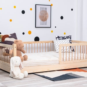 Children's bed with fall protection, Montessori bed, floor bed, rounded bars, moon