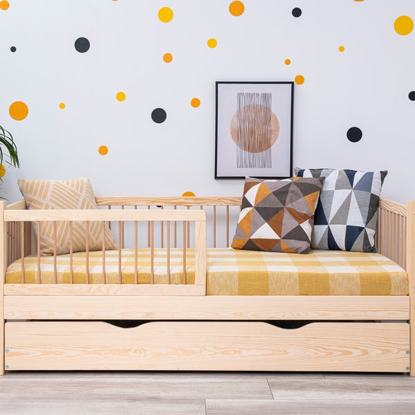 Lit enfant avec protection antichute, lit Montessori, lit double, tiroir avec fonction couchage, Moon