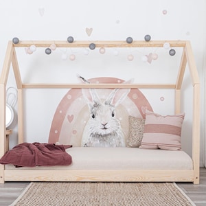 Letto a casa LUNA – Letto per bambini in legno Montessori – Letto da pavimento / Letto per bambini in legno – Letto per bambini a casa – Lit Cabane – Cama Casita
