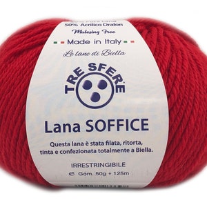 Ovillo de Lana Suave Tres Esferas Made in Italy 50 Lanas 50 Dralon 125 m. agujas o ganchillo 4/5 ROSSO LS118-5