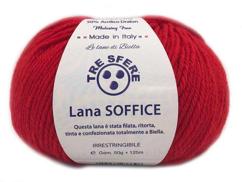 Ovillo de Lana Suave Tres Esferas Made in Italy 50 Lanas 50 Dralon 125 m. agujas o ganchillo 4/5 ROSSO LS118-5