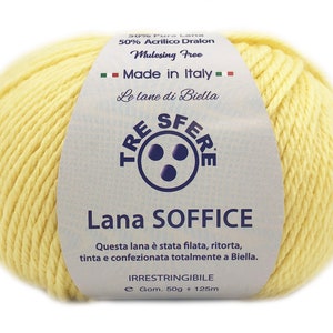 Ovillo de Lana Suave Tres Esferas Made in Italy 50 Lanas 50 Dralon 125 m. agujas o ganchillo 4/5 LIMONE LS118-2