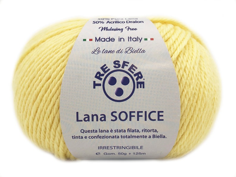 Ovillo de Lana Suave Tres Esferas Made in Italy 50 Lanas 50 Dralon 125 m. agujas o ganchillo 4/5 LIMONE LS118-2