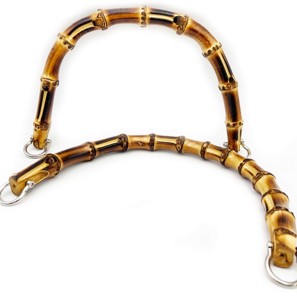 Coppia di manici per borsa in vero bamboo con anelli in metallo varie misure