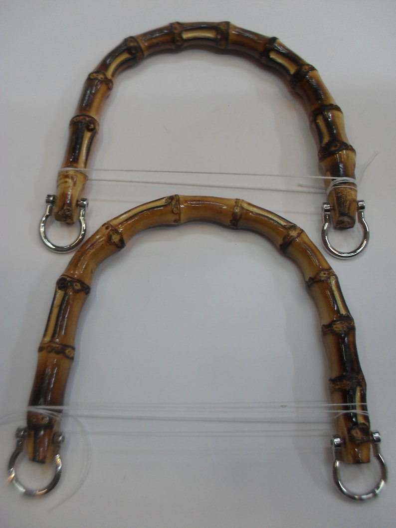 Paire d'anses de sac en bambou véritable avec anneaux métalliques de différentes tailles image 5