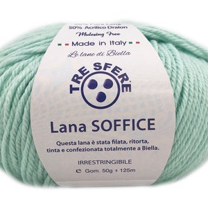 Ovillo de Lana Suave Tres Esferas Made in Italy 50 Lanas 50 Dralon 125 m. agujas o ganchillo 4/5 VERDE ACQUA LS118-21