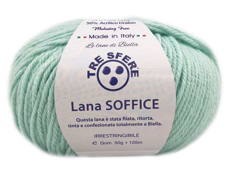 Ovillo de Lana Suave Tres Esferas Made in Italy 50 Lanas 50 Dralon 125 m. agujas o ganchillo 4/5 VERDE ACQUA LS118-21