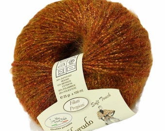 Gomitolo lana Eldorado da 25 gr. +- 100 mt. Miss Tricot Filati, 30 Super Kid Mohair, 15 Merino extrafine, 30 Poliammide, 25 Poliestere