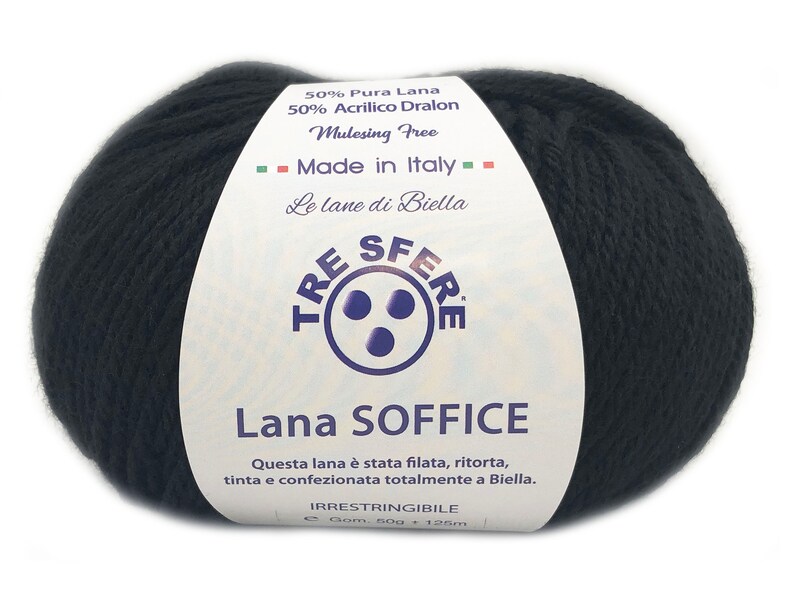 Ovillo de Lana Suave Tres Esferas Made in Italy 50 Lanas 50 Dralon 125 m. agujas o ganchillo 4/5 NERO LS118-28